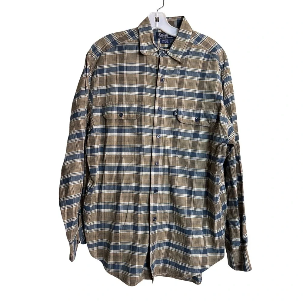 Vintage Polo Ralph Lauren Cascade Plaid Shirt Woven Cotton Work‎ Shirt Size M